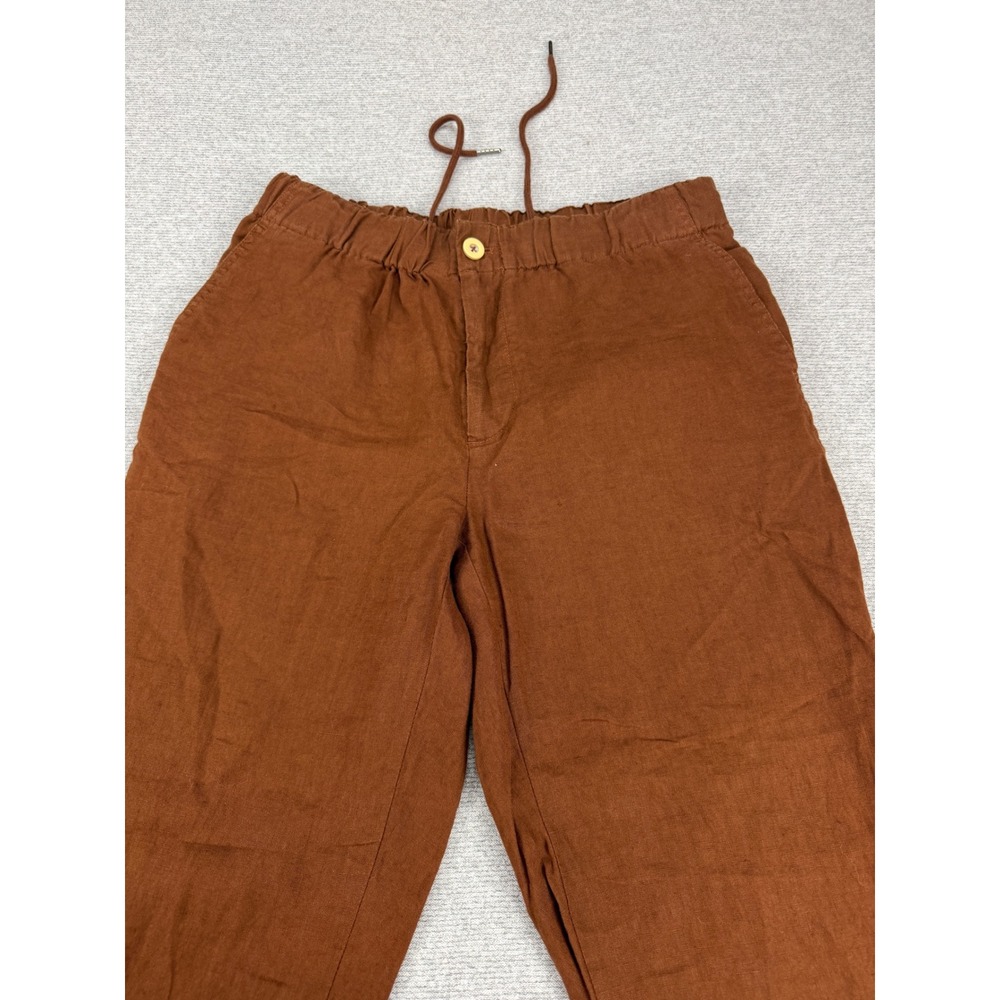 Quince Brown 100% Linen Drawstring Elastic Waist Straight Leg Pants Womens Small - Picture 5 of 13